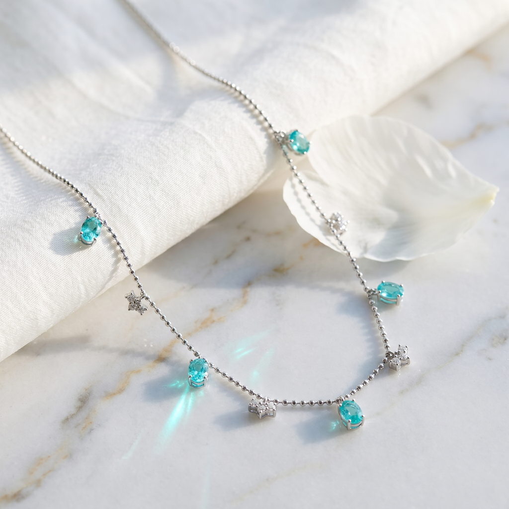 Paraiba Lake Blue Tassel Necklace