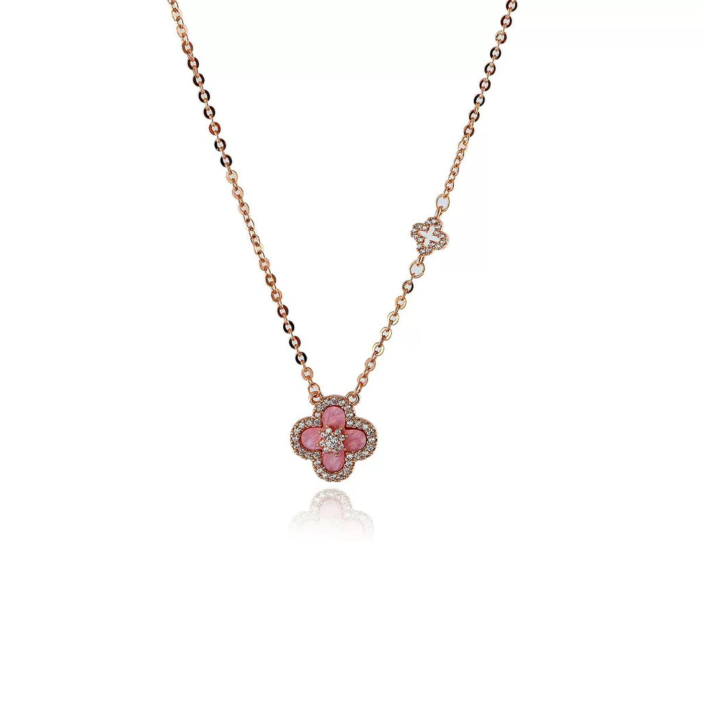 Rose Pink Clover Necklace