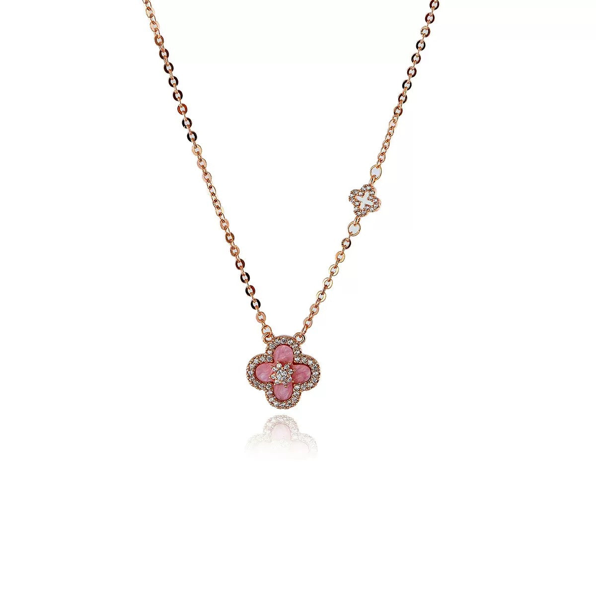 Rose Pink Clover Necklace