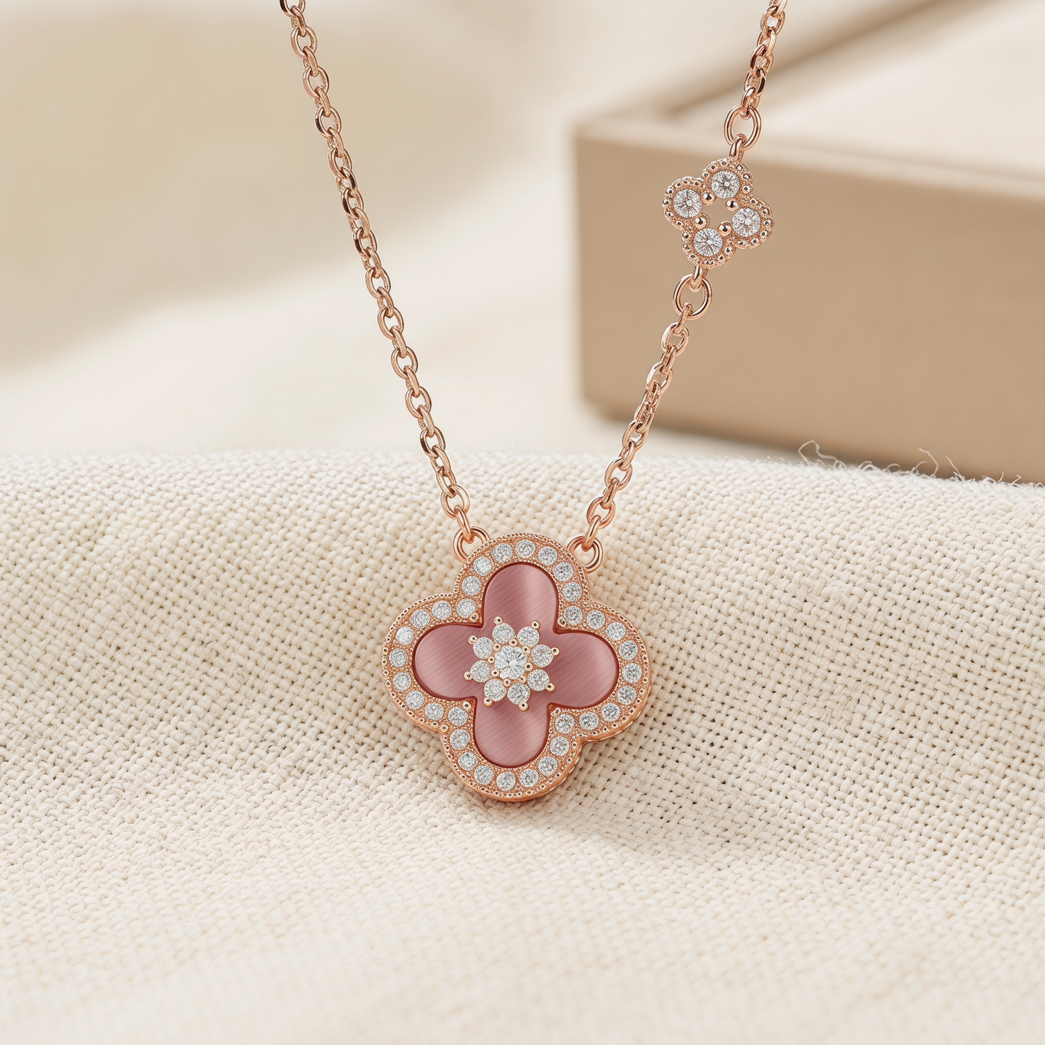 Rose Pink Clover Necklace