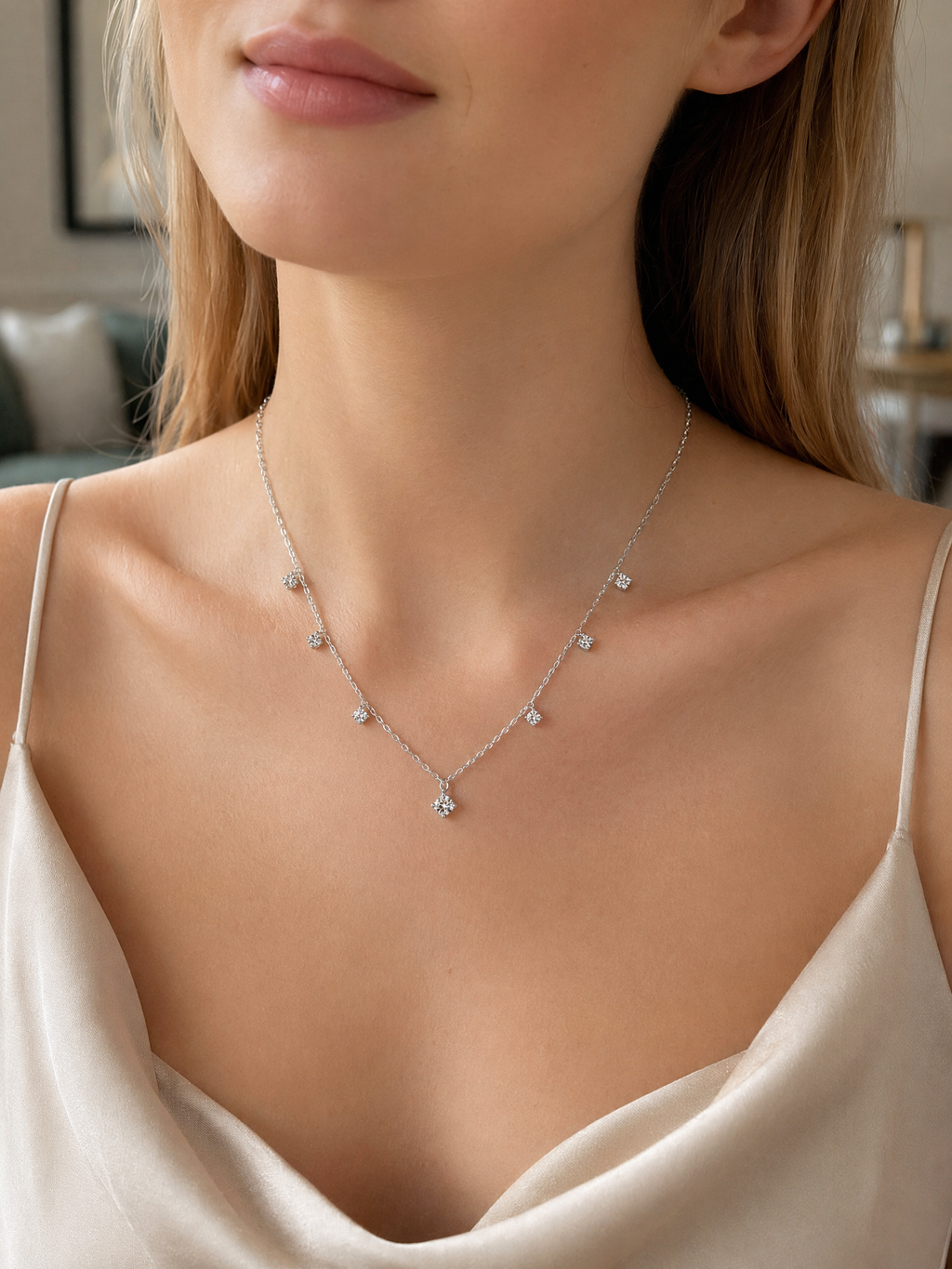 Floating S925 Silver Moissanite Necklace