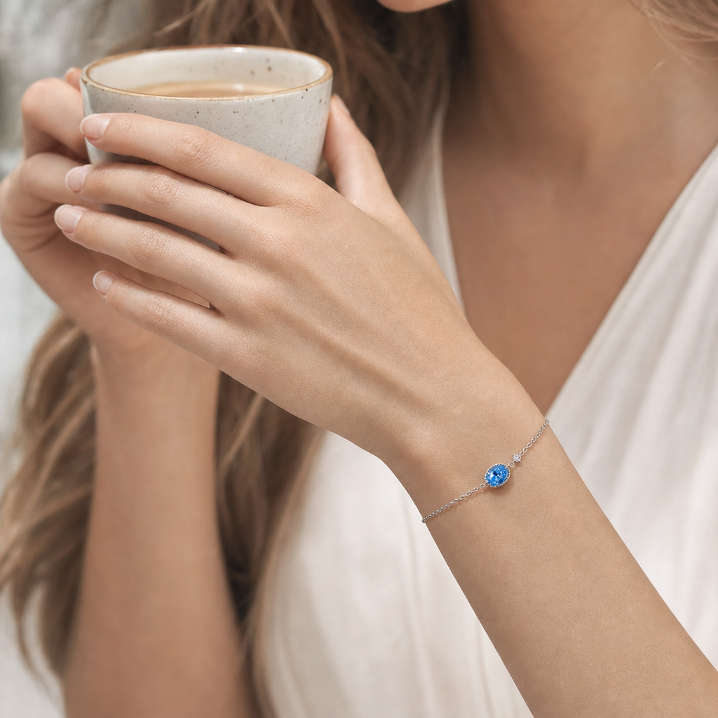 The Serene Aquamarine Oval Halo Bracelet