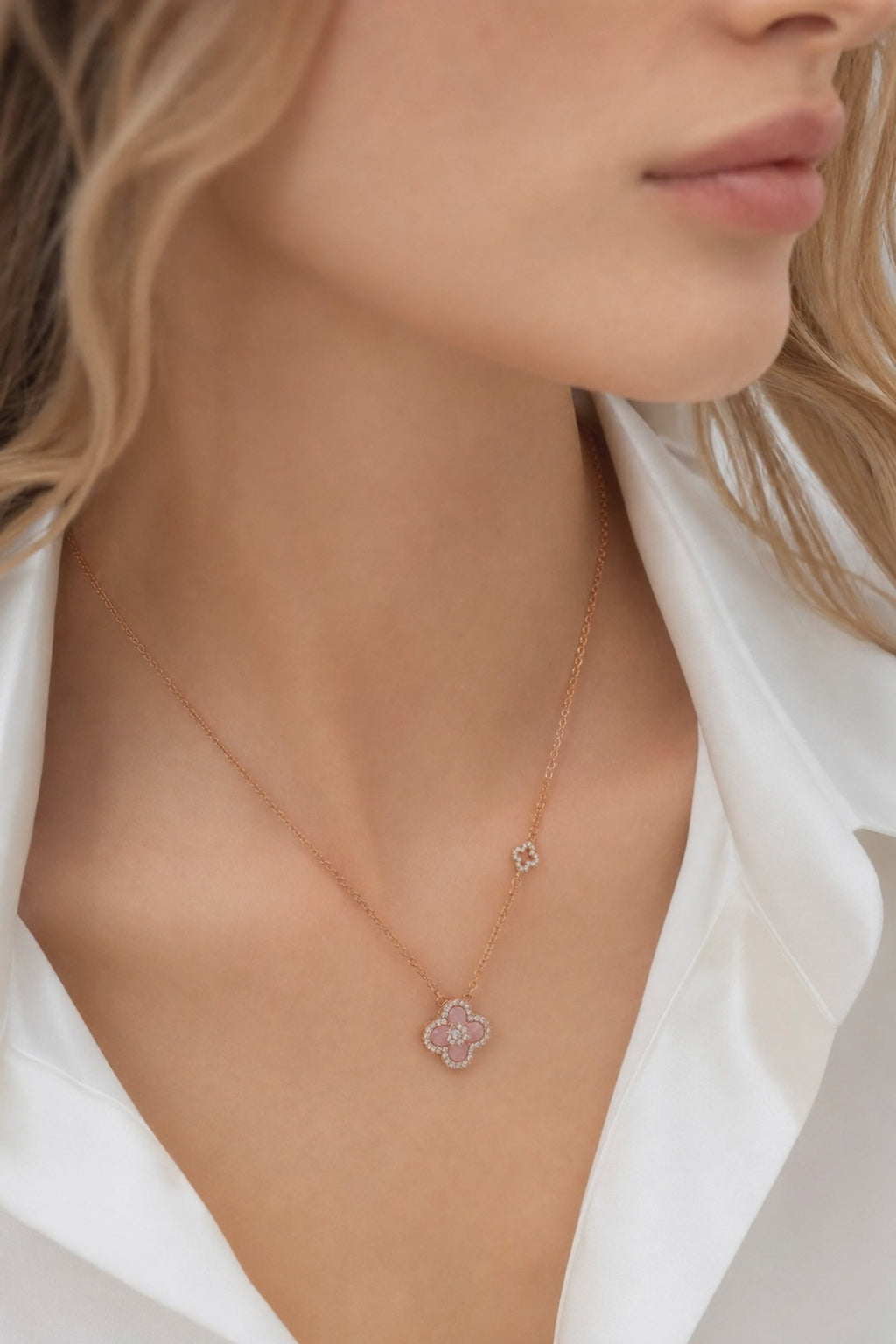 Rose Pink Clover Necklace
